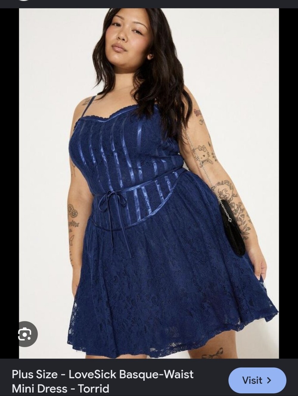 torrid Navy Blue Lace Basque-Waist Mini Dress